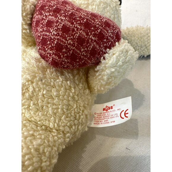VTG Russ Berrie Home Buddies Plush Cream Dog Red Heart Stuffed Animal Toy - Picture 3 of 4